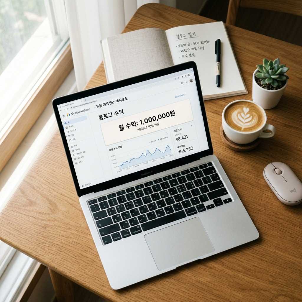 월 100만원 애드센스 수익을 달성한 블로그 화면